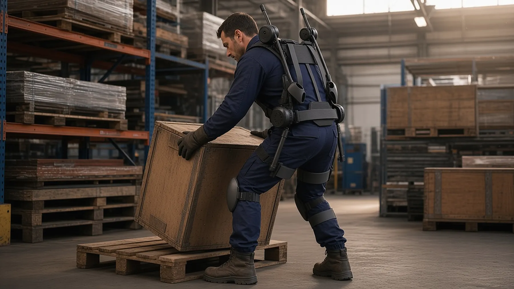 WA1, dépose d’une caisse sur une palette